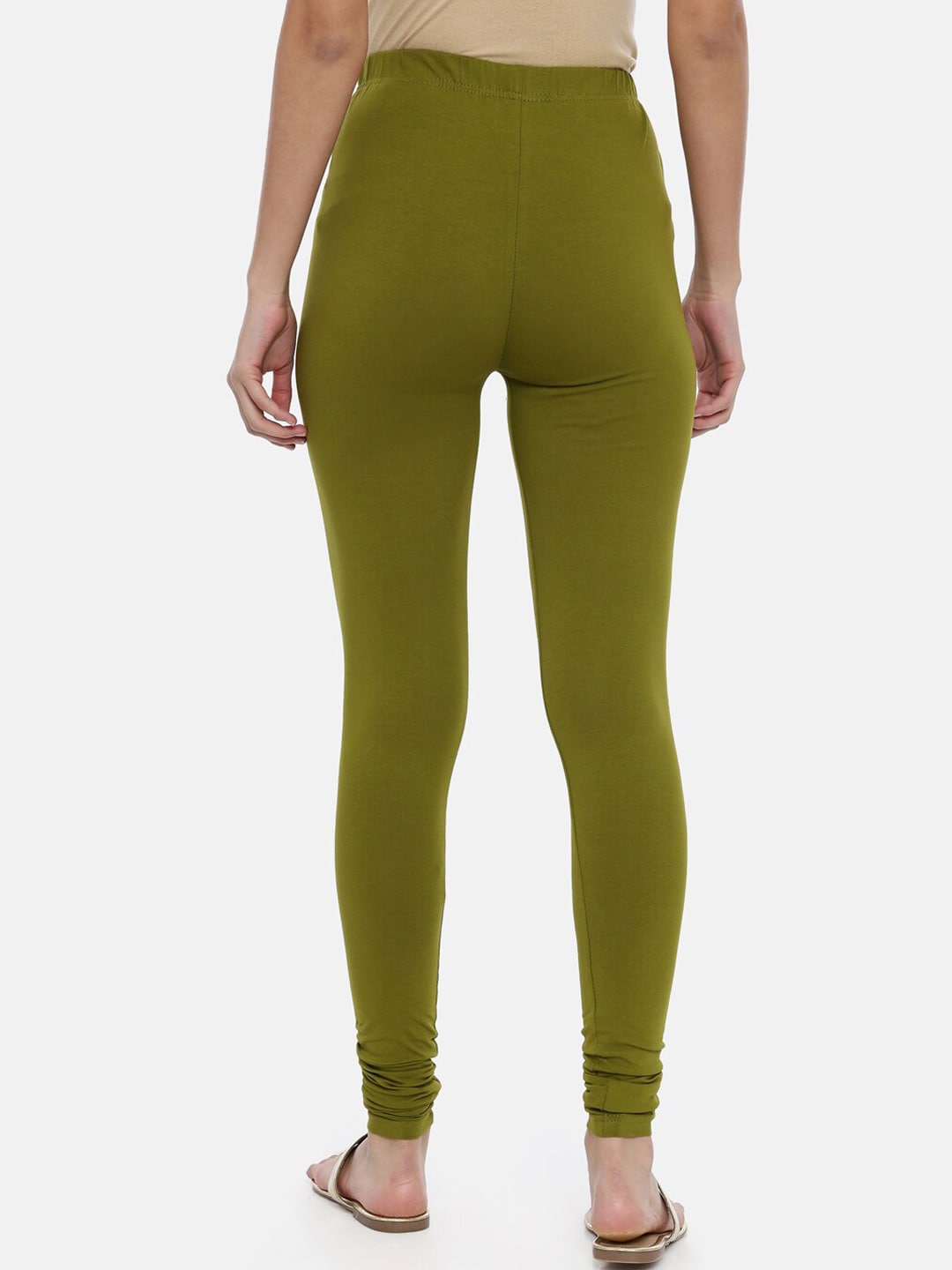 Souchii Olive Green Solid Slim-Fit Churidar-Length Leggings - Distacart