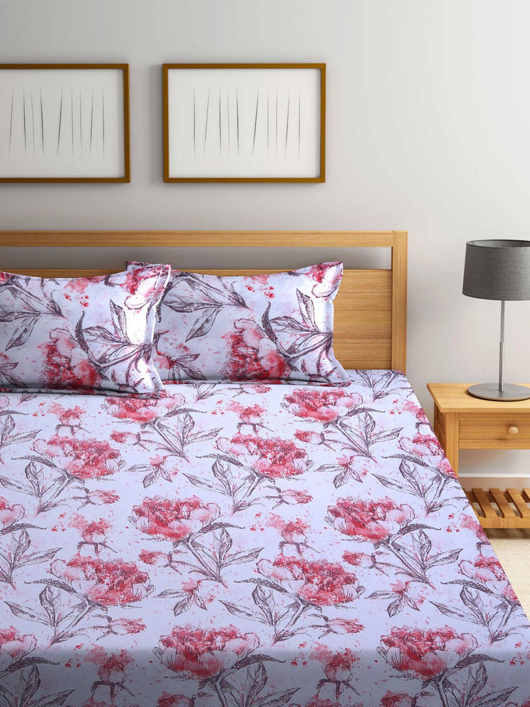 BOMBAY DYEING Floral Printed 100 TC Cotton Queen Bedsheet with 2 Pillow Covers - Distacart