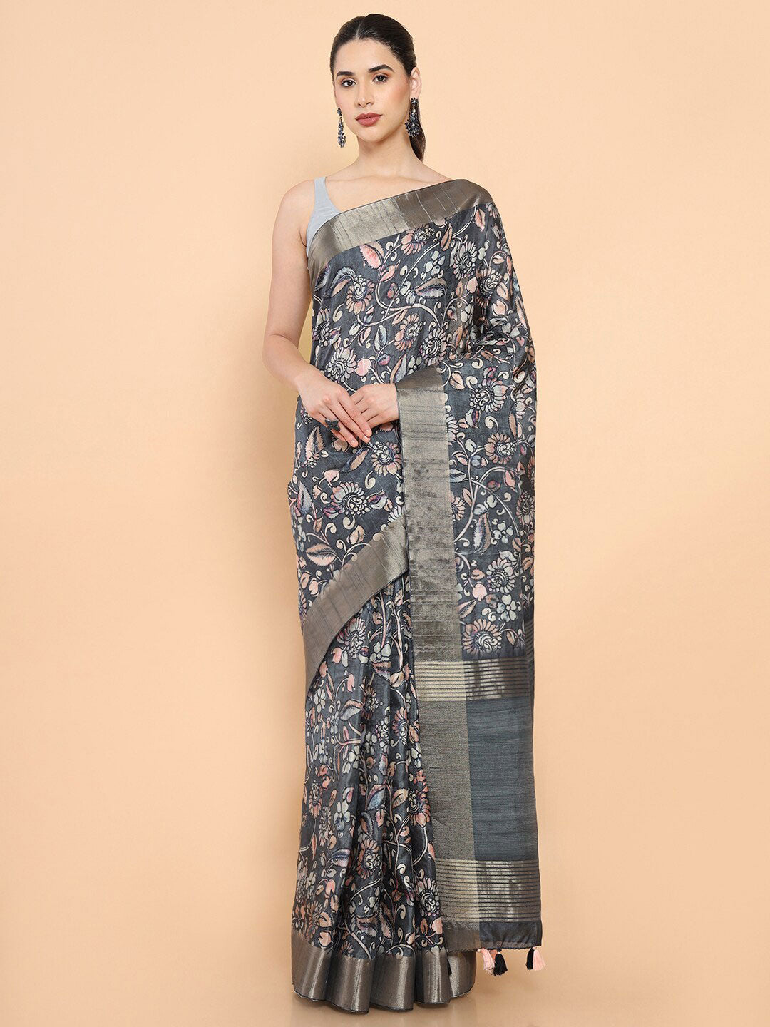 Soch Floral Zari Silk Blend Saree - Distacart
