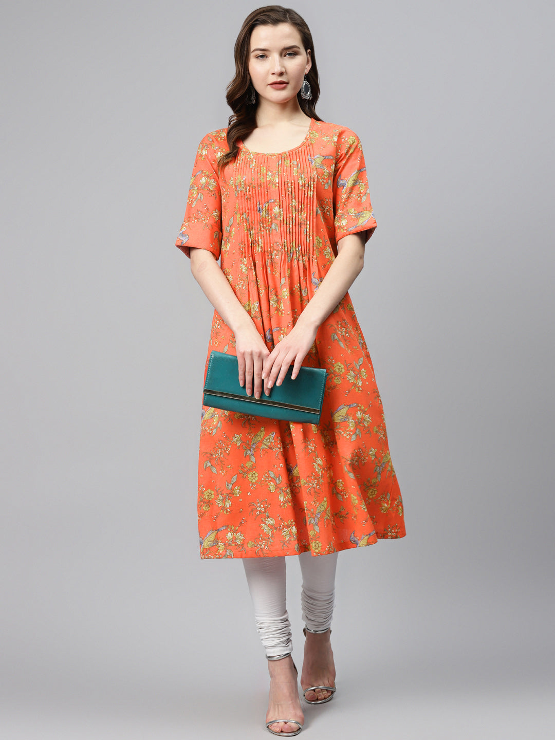 Biba Women Orange & Yellow Floral Print A-Line Kurta - Distacart