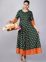 Thumbnail for Kalini Green Floral Printed Anarkali Kurta For Women - Distacart