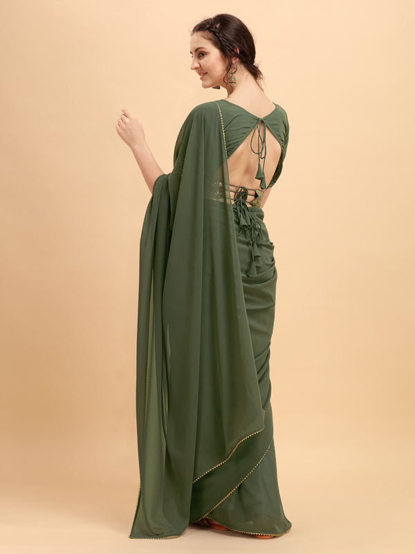 Sangria Olive & Golden Embellished Gotta Patti Saree - Distacart