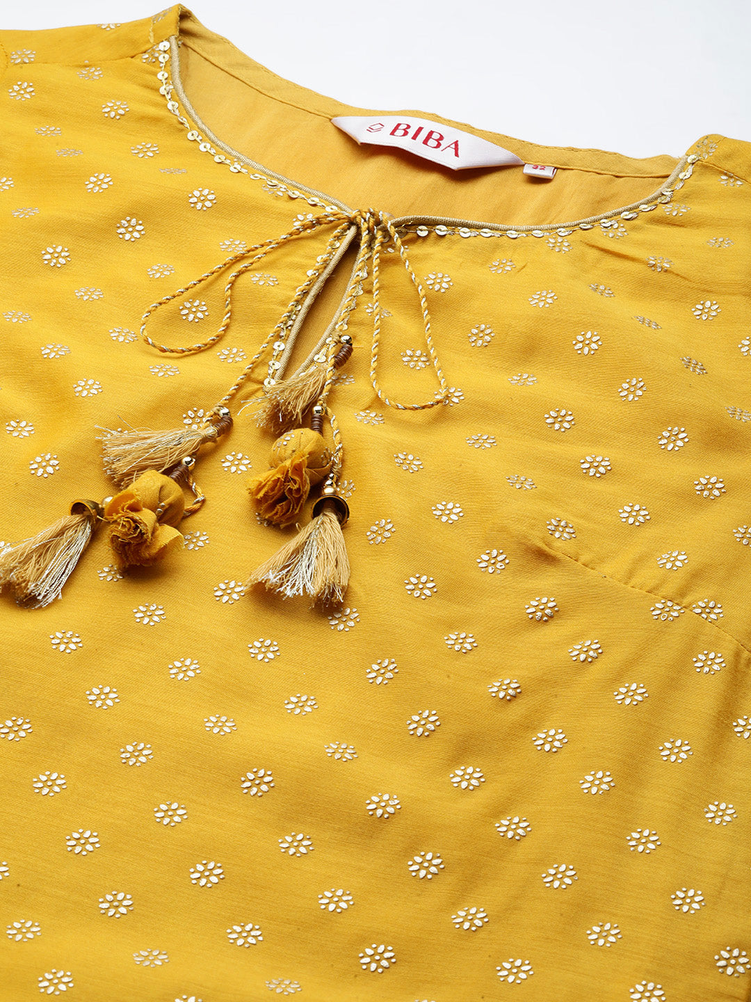 Biba Women Mustard Yellow & Golden Ethnic Motifs Printed Kurta with Palazzos & Dupatta - Distacart