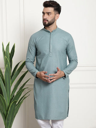 Sojanya Woven Design Mandarin Collar Straight Cotton Kurta - Distacart