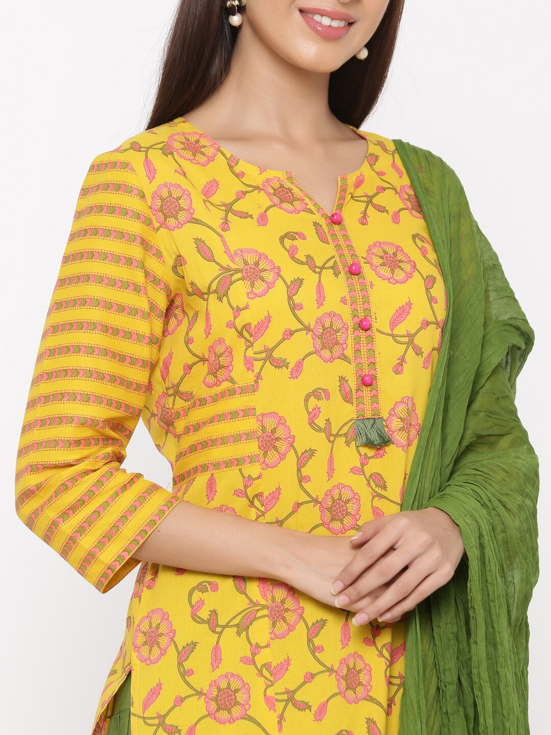Jaipur Kurti Women Yellow Ethnic Motifs Printed Regular Pure Cotton Kurta with Salwar & With Dupatta - Distacart