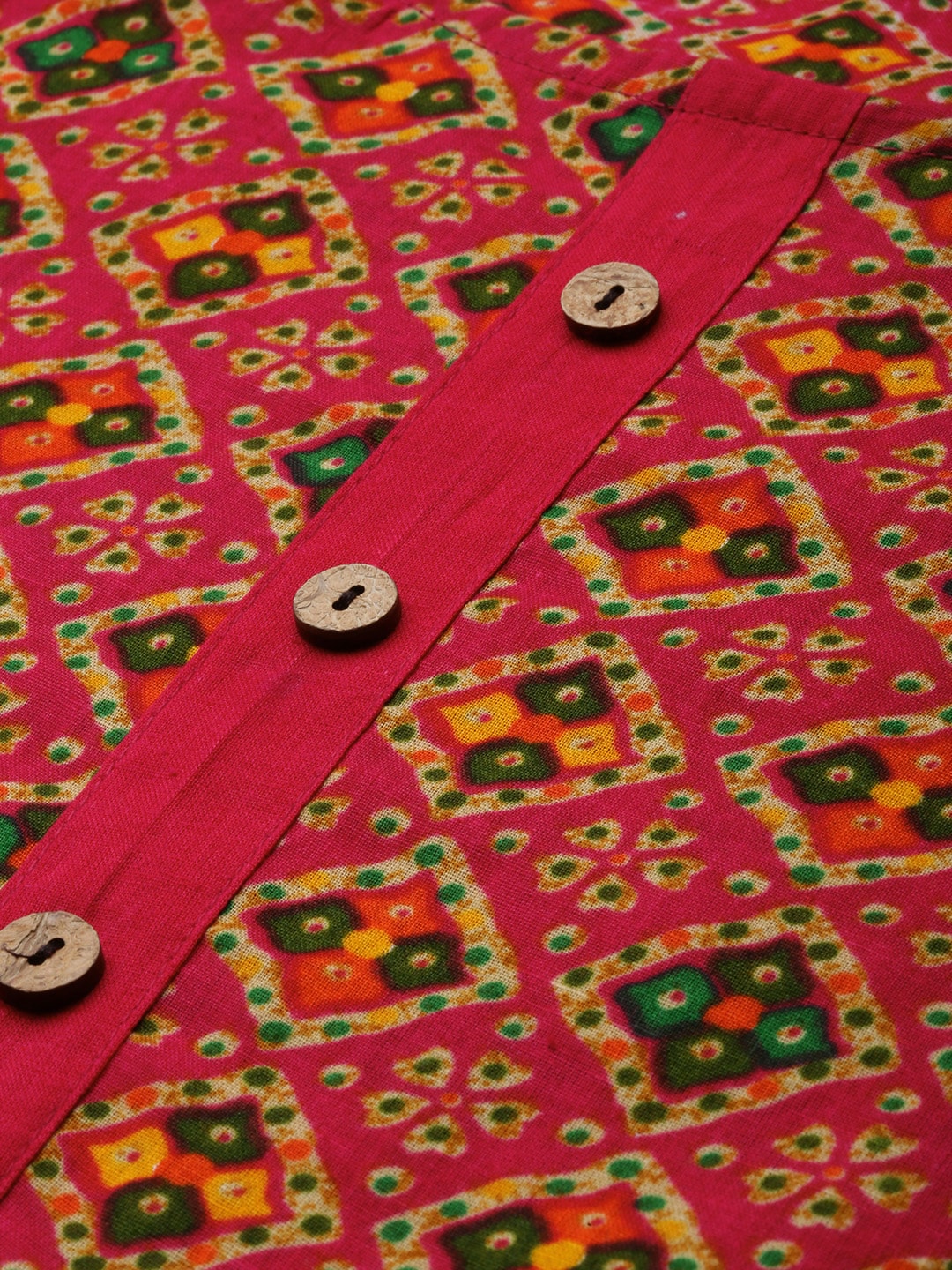 Sangria Women Pink & Green Pure Cotton Bandhani Printed Kurta - Distacart