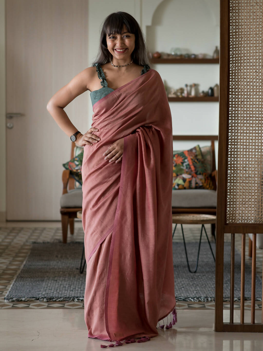Suta Rose Solid Cotton Blend Saree - Distacart
