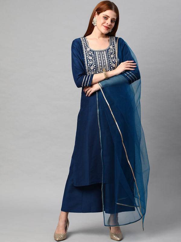 Kalini Women Floral Yoke Design Gotta Patti Kurta With Palazzo & Dupatta - Distacart