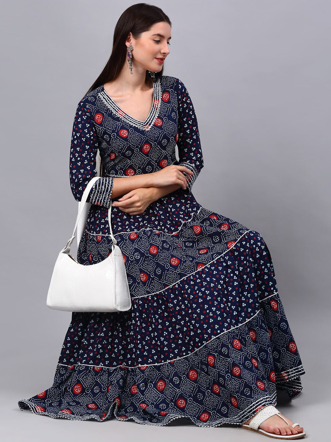 Kalini Women Navy Blue Floral Printed Thread Work Indie Prints Anarkali Kurta - Distacart