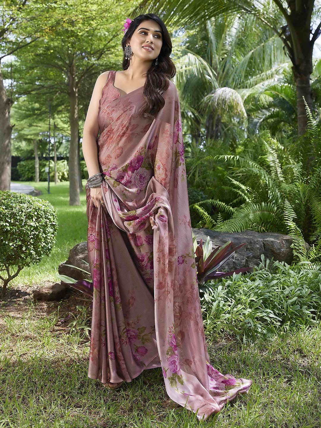 Kalini Magenta & Pink Floral Saree - Distacart