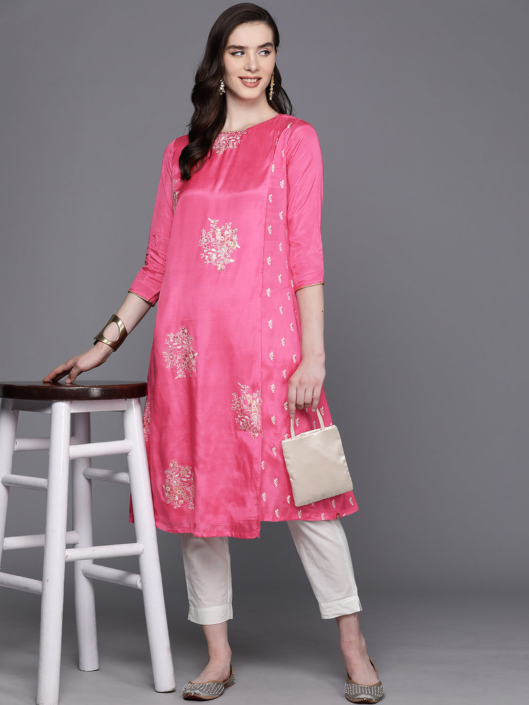 Biba Ethnic Motifs Printed Layered Fusion Kurta - Distacart
