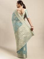Thumbnail for Mitera Blue & Gold-Toned Ethnic Motifs Zari Organza Kanjeevaram Saree - Distacart