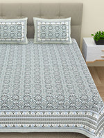 Thumbnail for BELLA CASA Ethnic Grey & White Ethnic Pure Cotton 180 TC King Bedsheet & 2 Pillow Covers - Distacart
