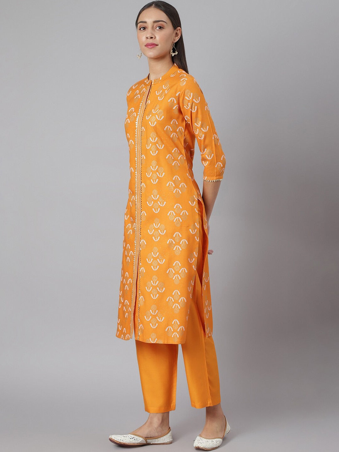 Khushal K Women Mustard Yellow Floral Printed Regular Kurta with Palazzos - Distacart