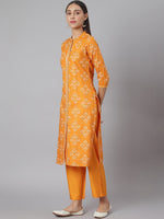Thumbnail for Khushal K Women Mustard Yellow Floral Printed Regular Kurta with Palazzos - Distacart
