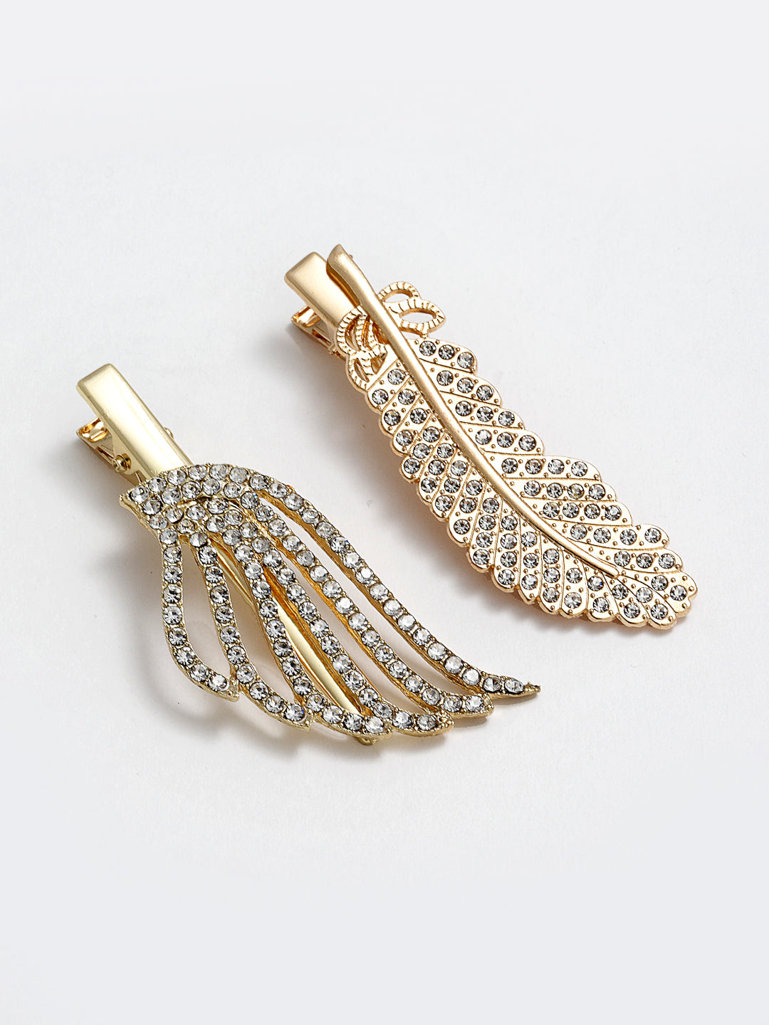 Panash Women Set of 2 Gold-Toned Cubic Zirconia-Studded Alligator Hair Clips - Distacart