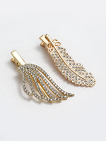 Thumbnail for Panash Women Set of 2 Gold-Toned Cubic Zirconia-Studded Alligator Hair Clips - Distacart