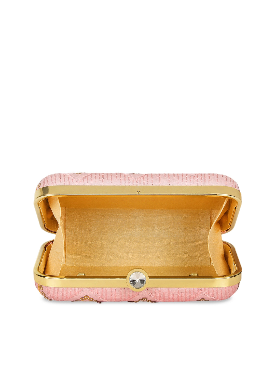 Anekaant Pink & Gold-Toned Embroidered Clutch - Distacart