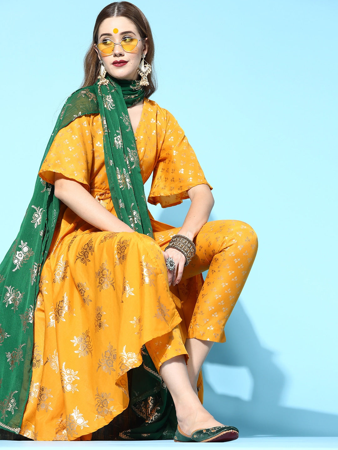 Sangria Ethnic Motifs Polyester Kurta Sets - Distacart