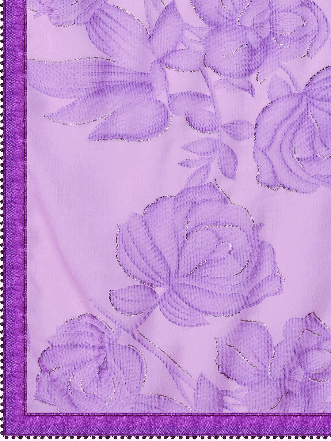 Sangria Purple Floral Printed Pure Chiffon Saree - Distacart