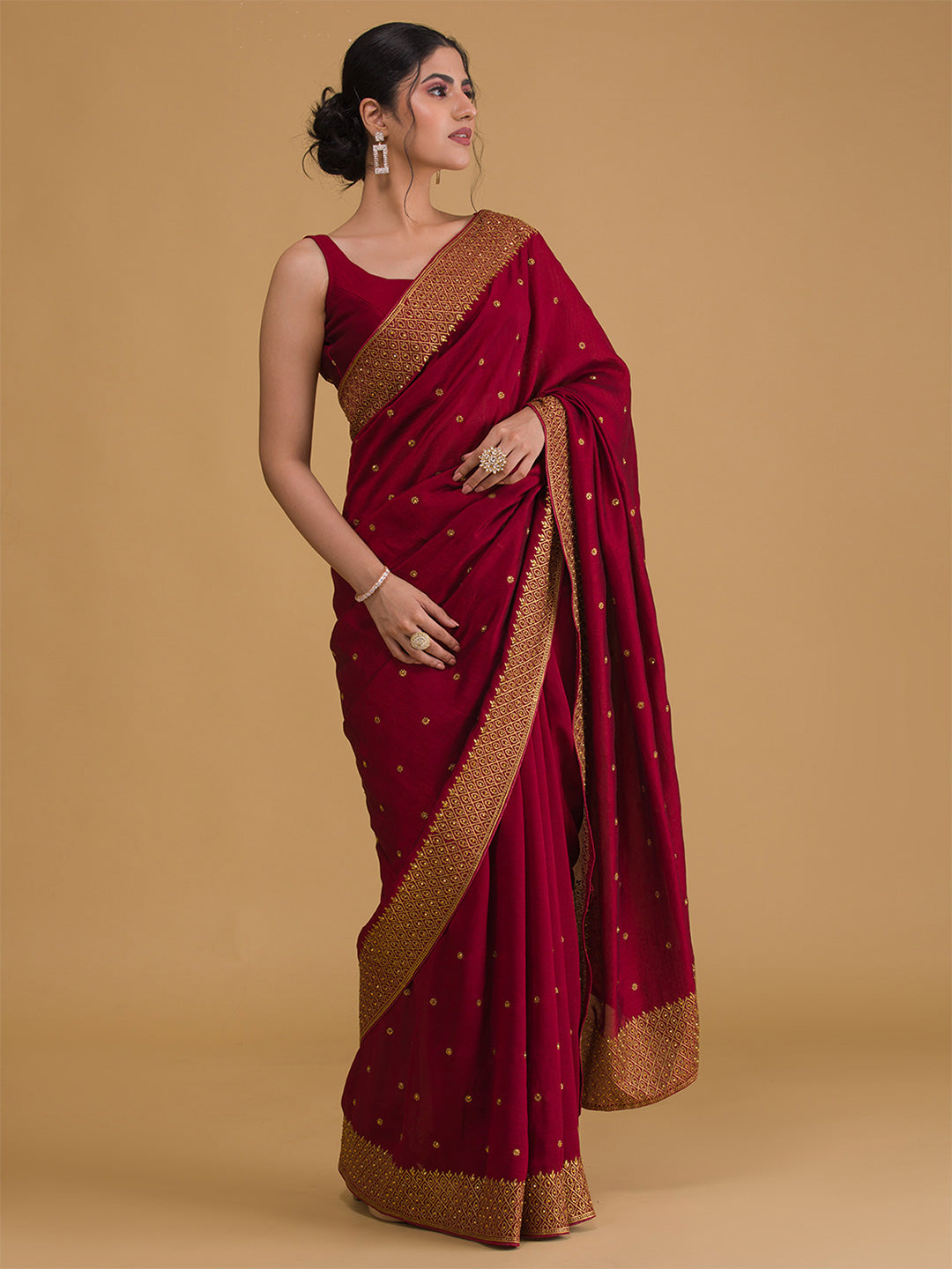 Koskii Maroon Ethnic Motifs Zari Saree - Distacart