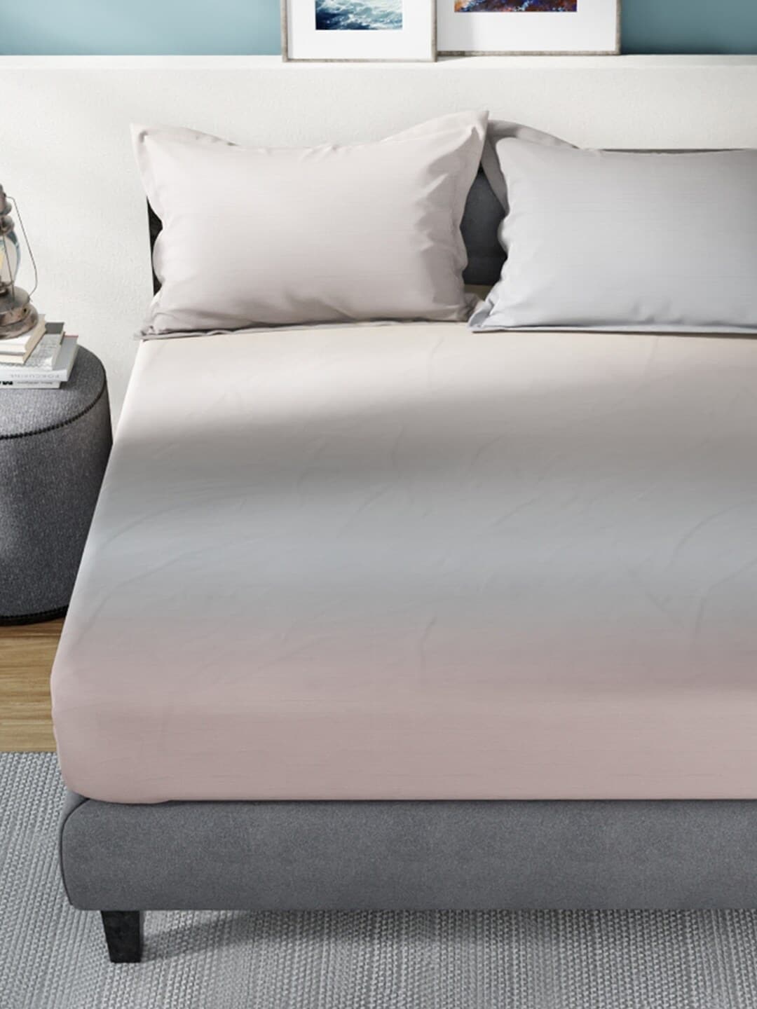 Nautica Grey & Pink 160 TC King Bedsheet With 2 Pillow Covers - Distacart