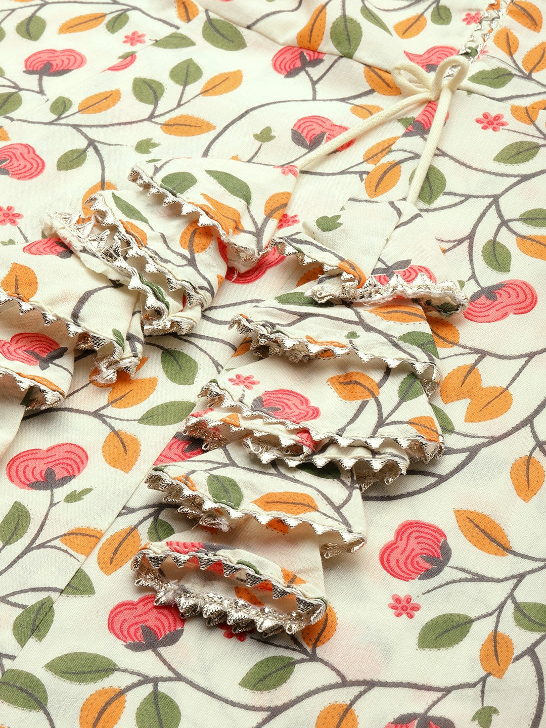 HERE&NOW Women Floral Printed Gotta Patti Pure Cotton Kurta with Sharara & Dupatta - Distacart