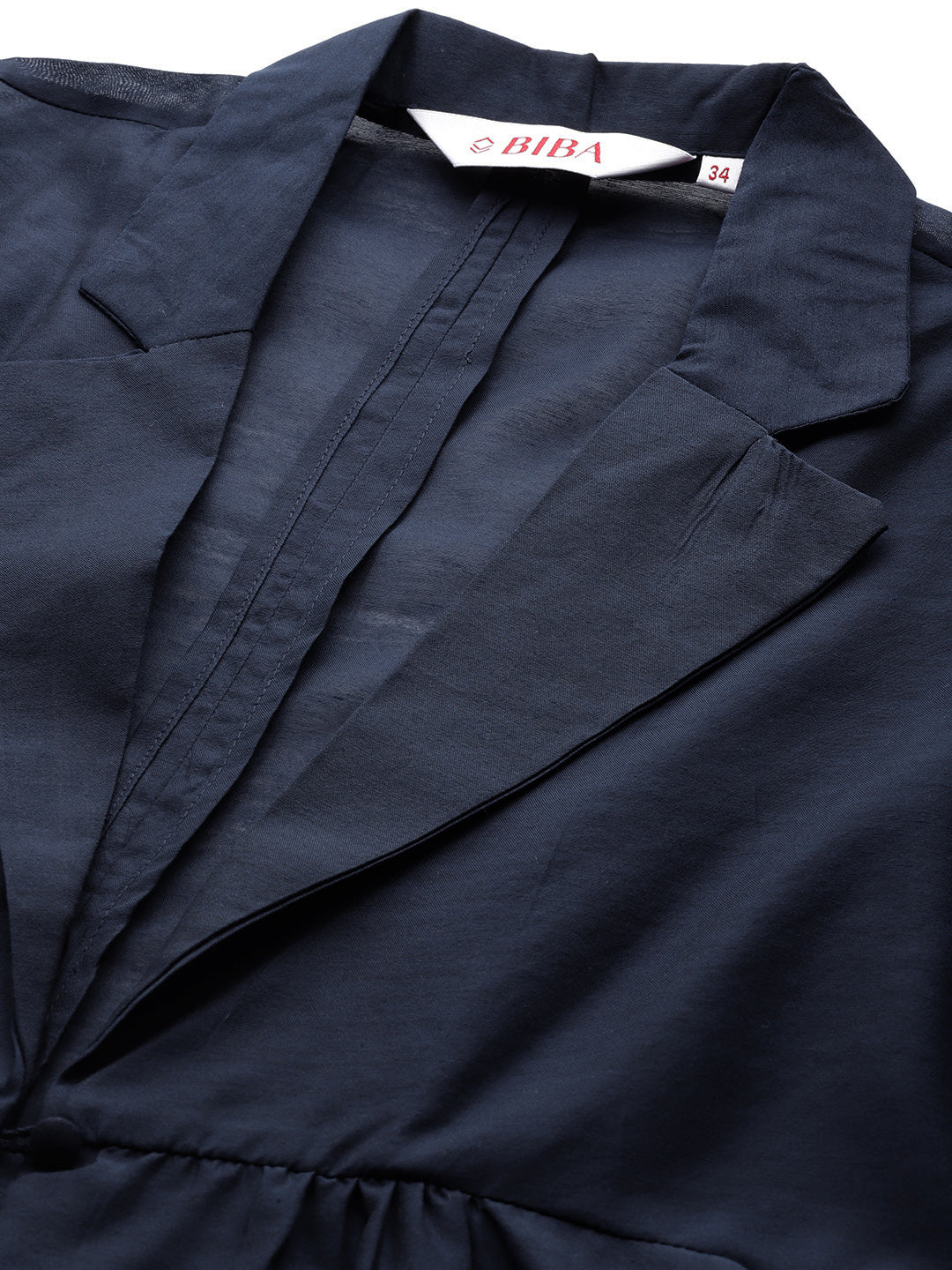 Biba Women Navy Blue & Beige Layered Pure Cotton Kurta with Trousers - Distacart