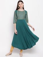 Thumbnail for Janasya Teal Ethnic Motifs Yoke Design Crepe Anarkali Kurta - Distacart