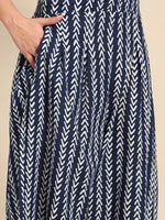 Thumbnail for Sangria Blue & White Ethnic Motifs Printed V-Neck Pure Cotton A-Line Kurta With Salwar - Distacart