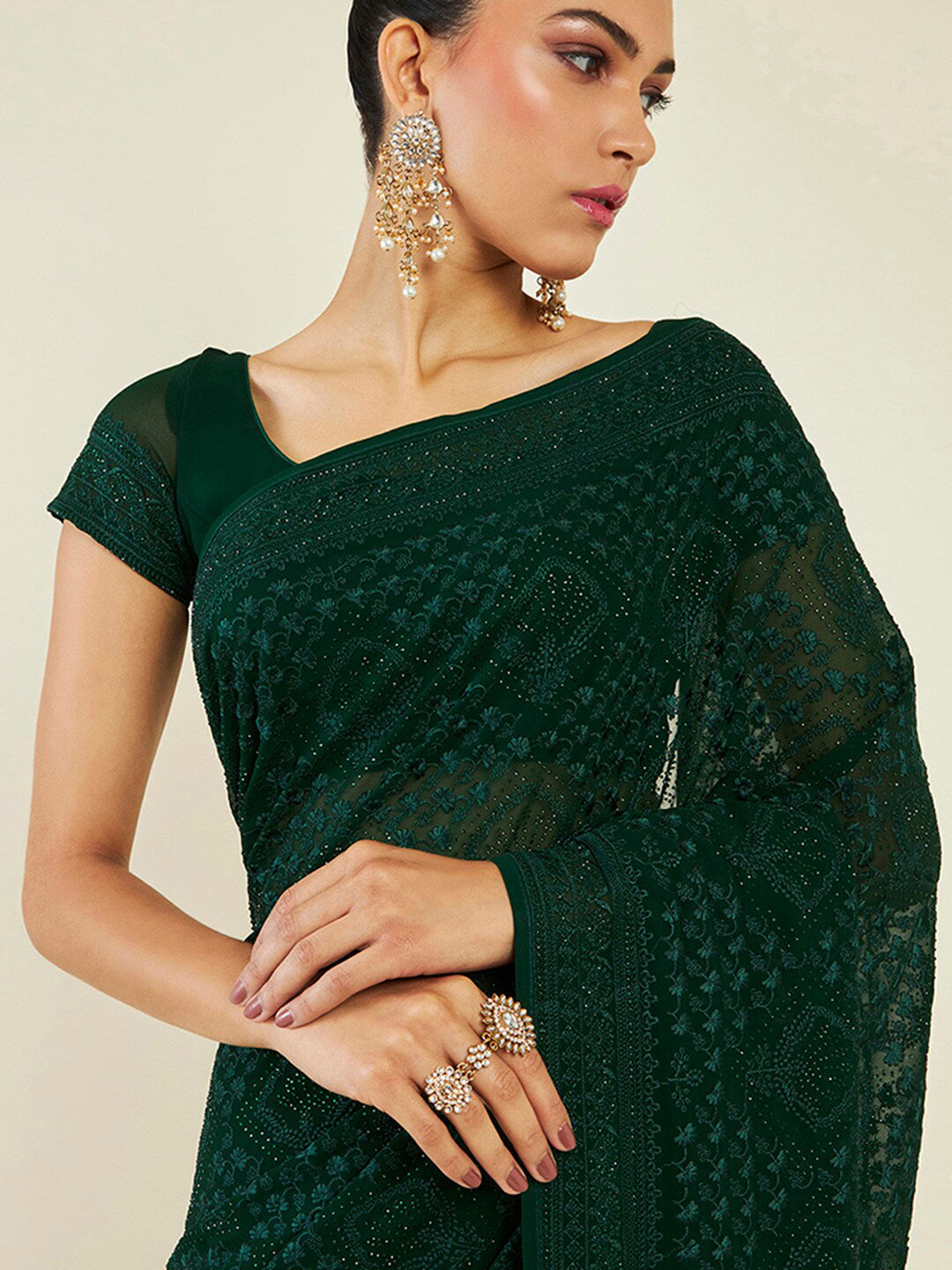 Soch Floral Sequinned Pure Chiffon Saree - Distacart
