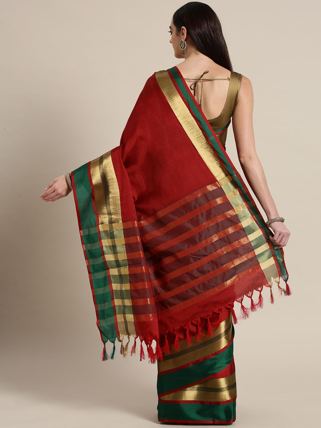 Saree Mall Red & Green Solid Saree - Distacart
