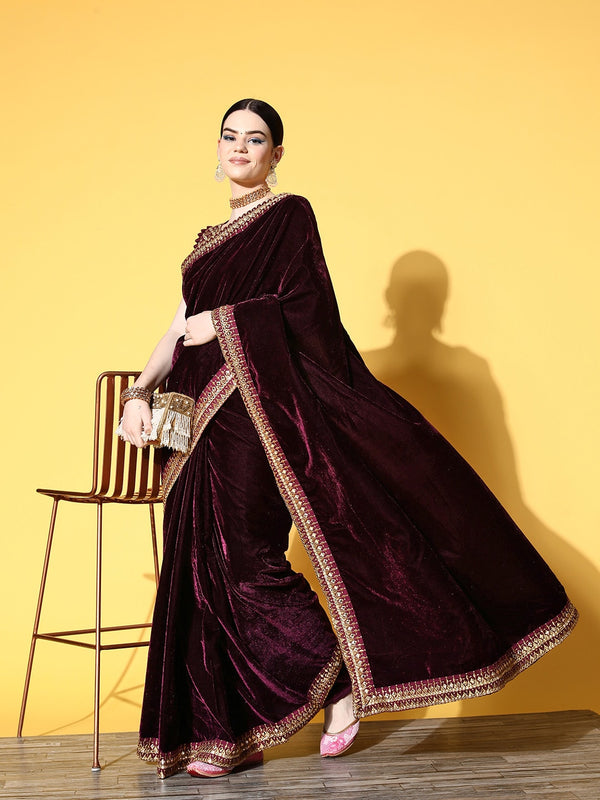 Mitera Solid Saree with Embroidered border - Distacart