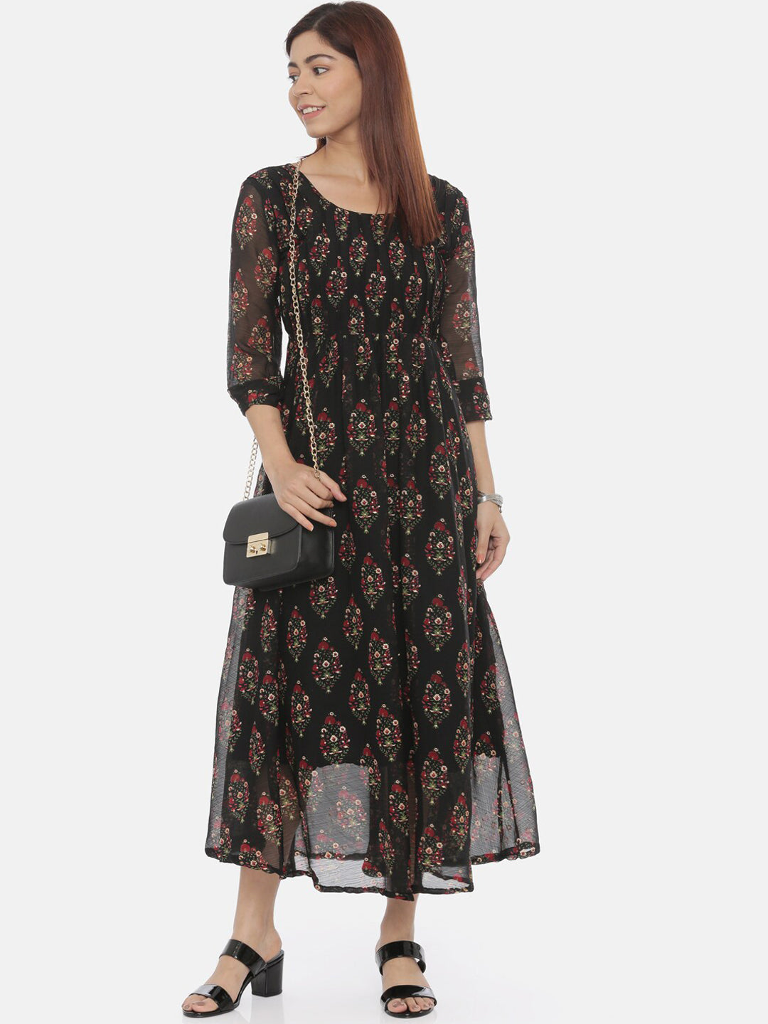 Souchii Women Black Printed Fit And Flare Beautiful Dress - Distacart