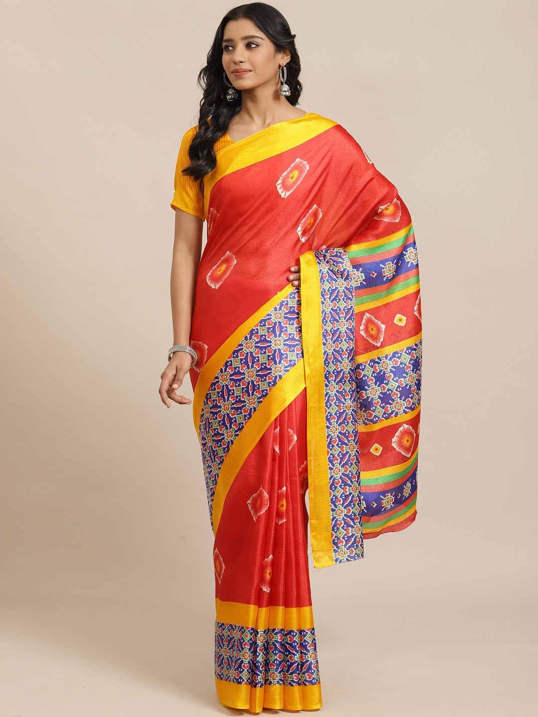 Saree Mall Red & Off-White Dyed Effect Saree - Distacart