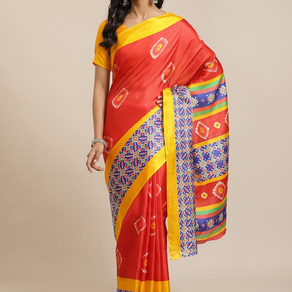 Saree Mall Red & Off-White Dyed Effect Saree - Distacart