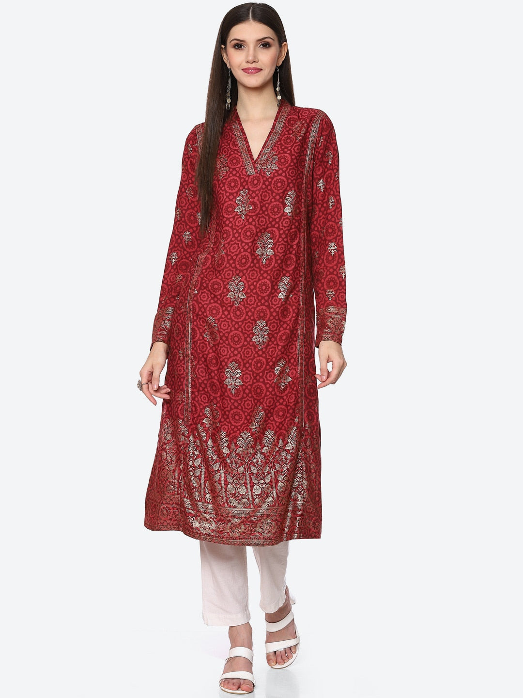 Biba Women Brown Ethnic Motifs Embellished Kurta - Distacart