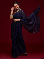 Thumbnail for Koskii Navy Blue Embellished Sequinned Saree - Distacart