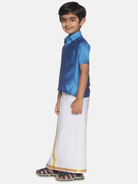 Thumbnail for Sethukrishna Traditional Blue & White Shirt with Dhoti For Boys - Distacart