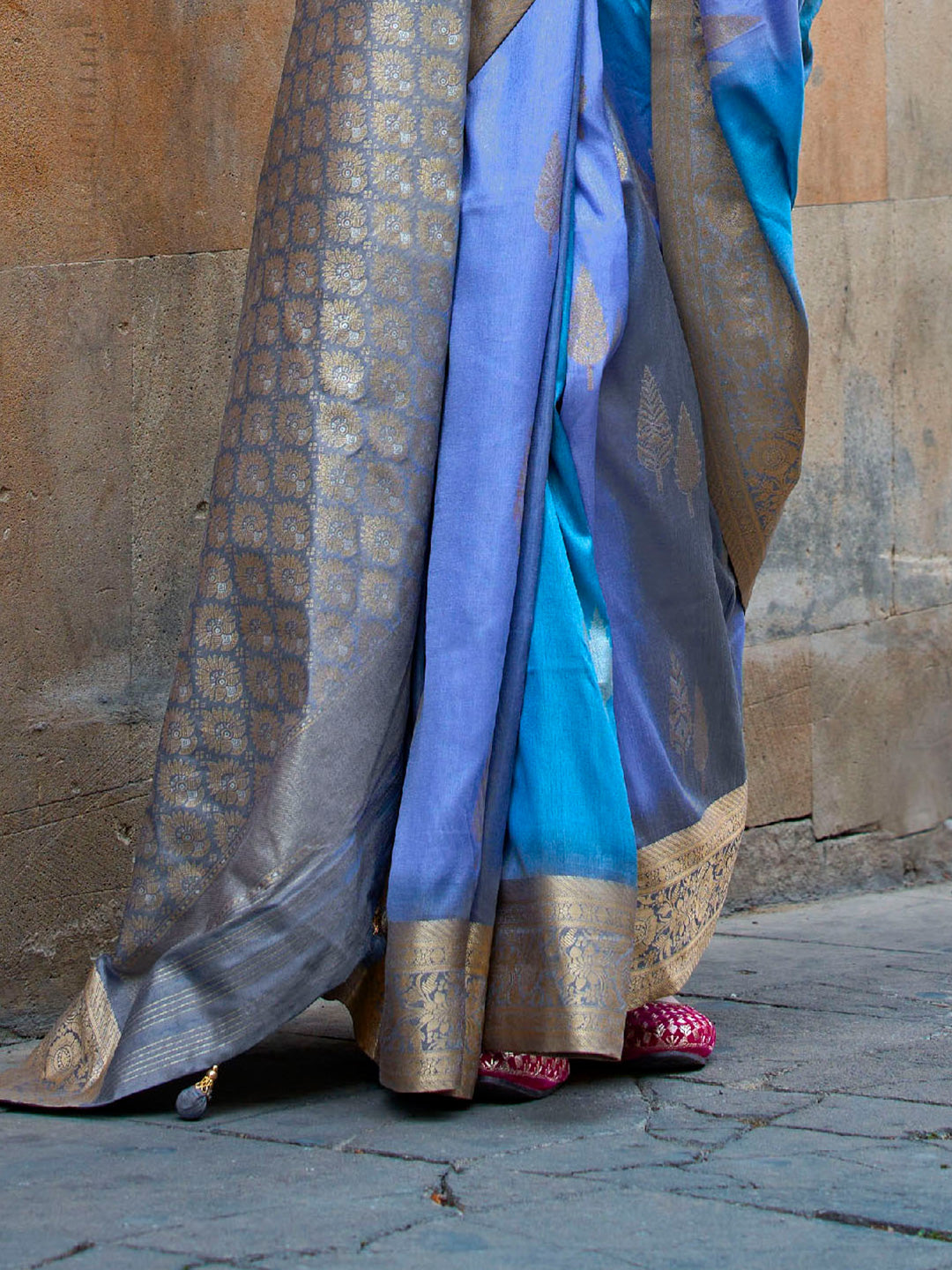 Mitera Blue Floral Woven Designed Zari Saree - Distacart