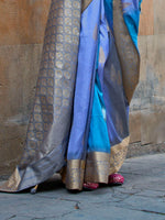 Thumbnail for Mitera Blue Floral Woven Designed Zari Saree - Distacart
