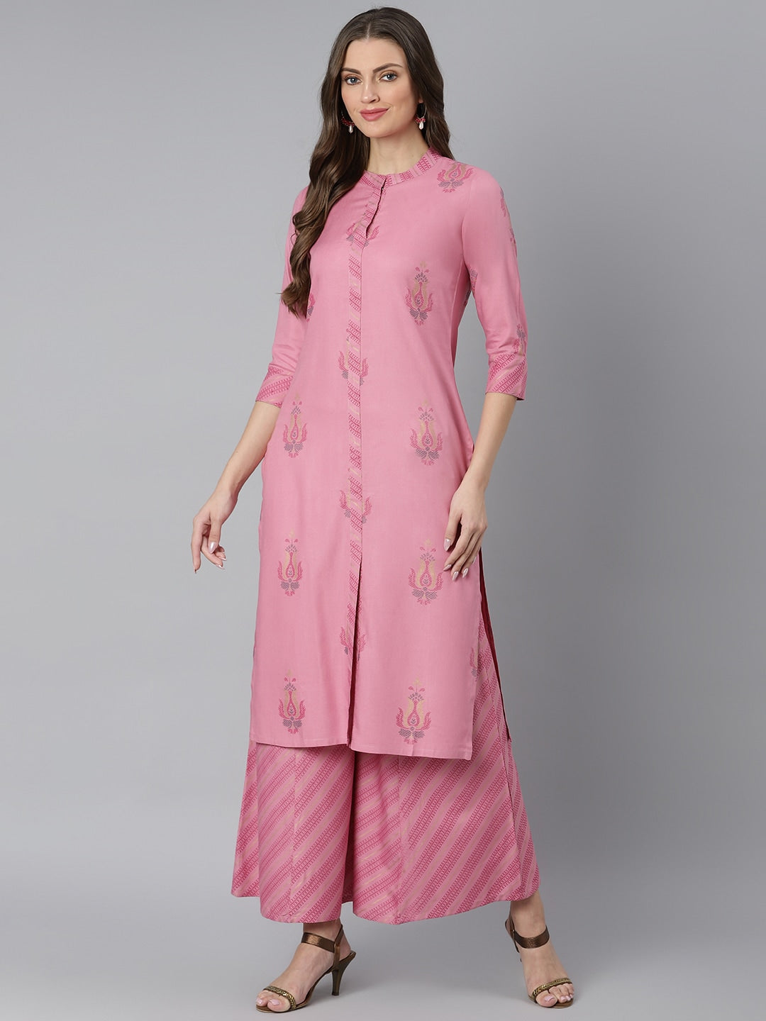 Khushal K Women Pink Printed Kurta with Palazzos - Distacart