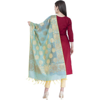 Thumbnail for A R Silk Women's Zari Embroidery Chanderi Cotton Firozi Dupattas and Chunnis