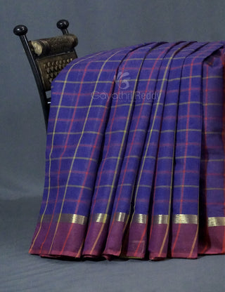 Dual Shade of Navy Blue And Magenta Pure Mangalgiri Cotton By Gayathri Reddy Designer Studio - Distacart
