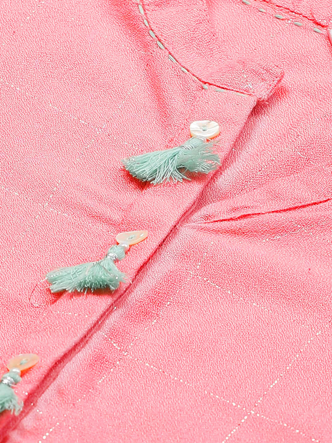 Biba Women Pink & Silver Checked Straight Kurta - Distacart