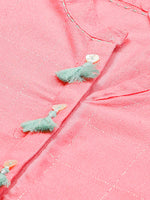 Thumbnail for Biba Women Pink & Silver Checked Straight Kurta - Distacart