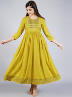 Thumbnail for Kalini Women Mustard Yellow Ethnic Motifs Embroidered Anarkali Kurta - Distacart