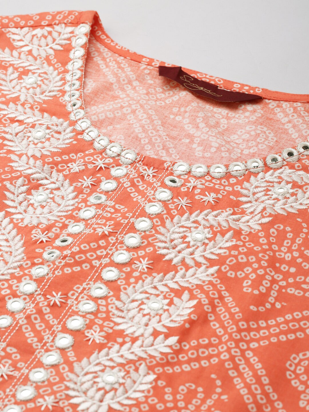 Sangria Orange & White Bandhani Printed Pure Cotton Kurta With Trouser & Dupatta - Distacart