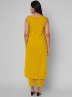 Thumbnail for Kalini Women Mustard Yellow Embroidered Mirror Work Kurta with Trousers - Distacart