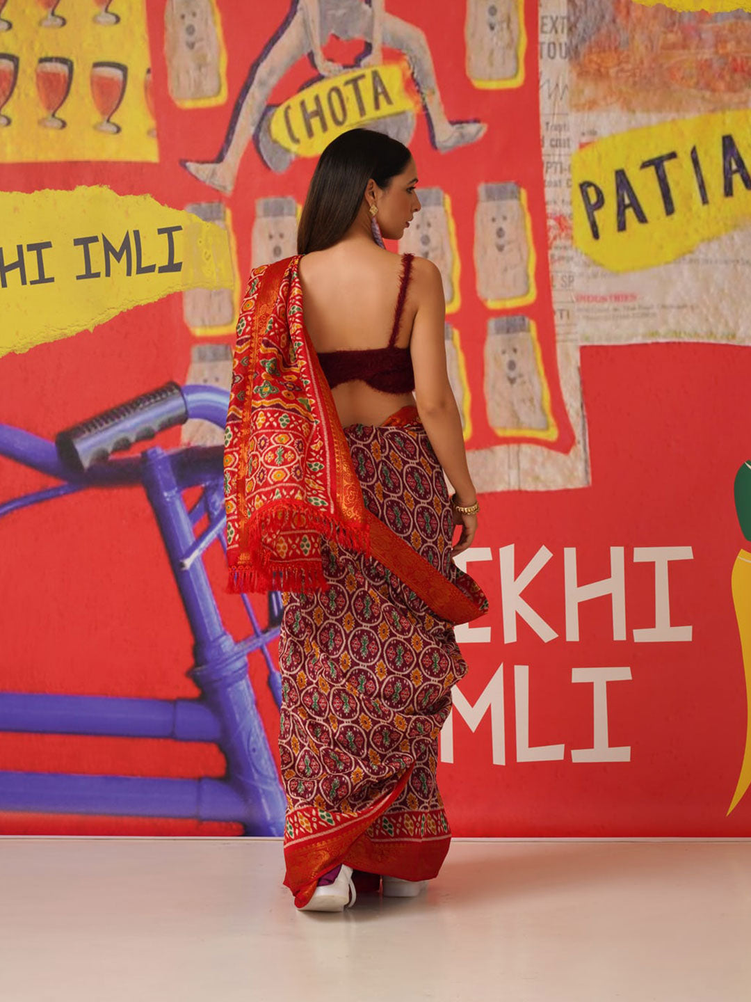 Tikhi Imli Ethnic Motifs Printed Cotton Ready to Wear Saree - Distacart